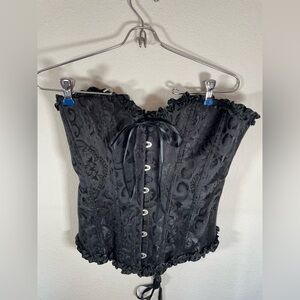 Tictoc Black Floral Satin Lace Up Corset